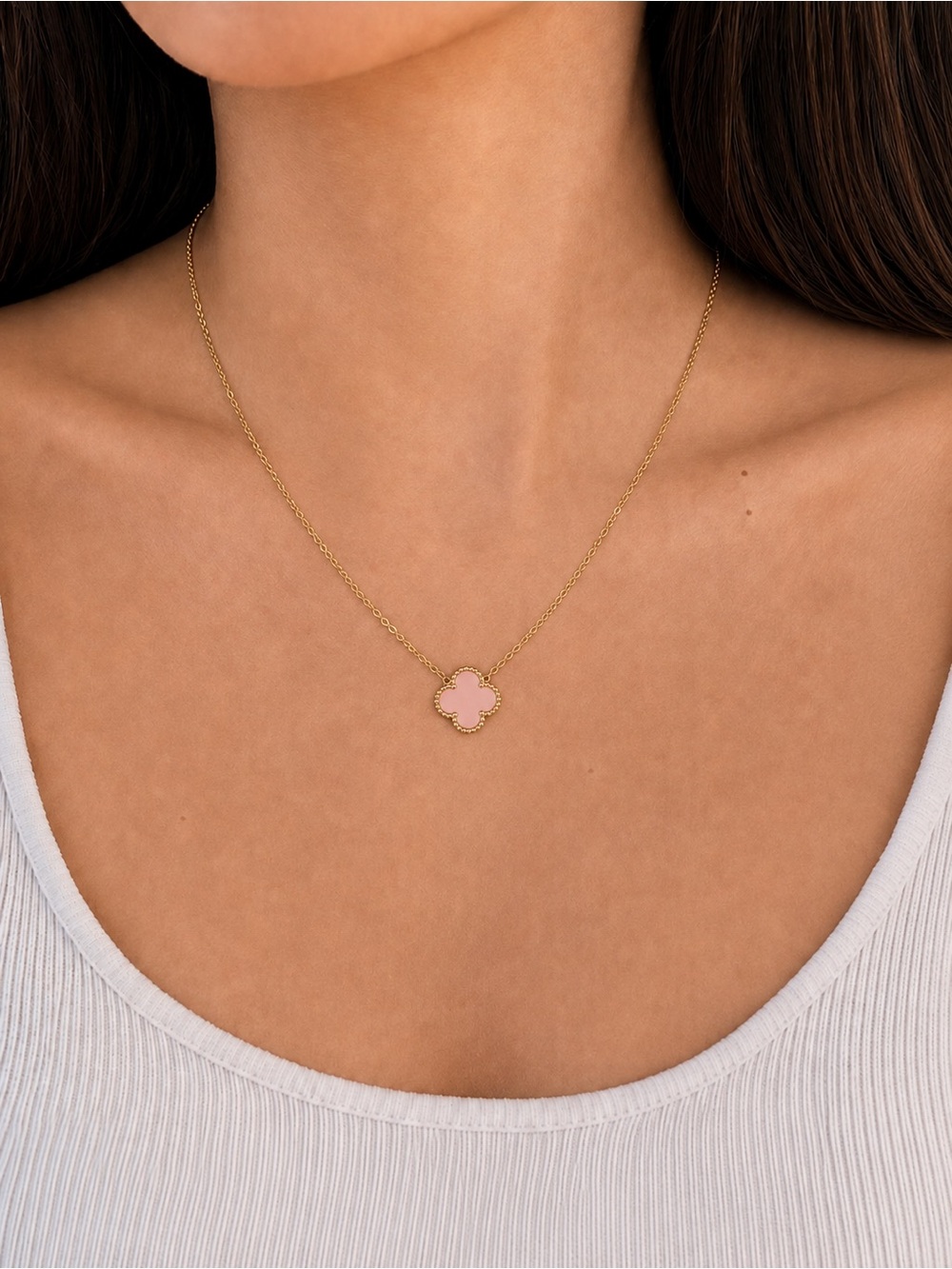 18K Gold-Filled Pink Clover Necklace